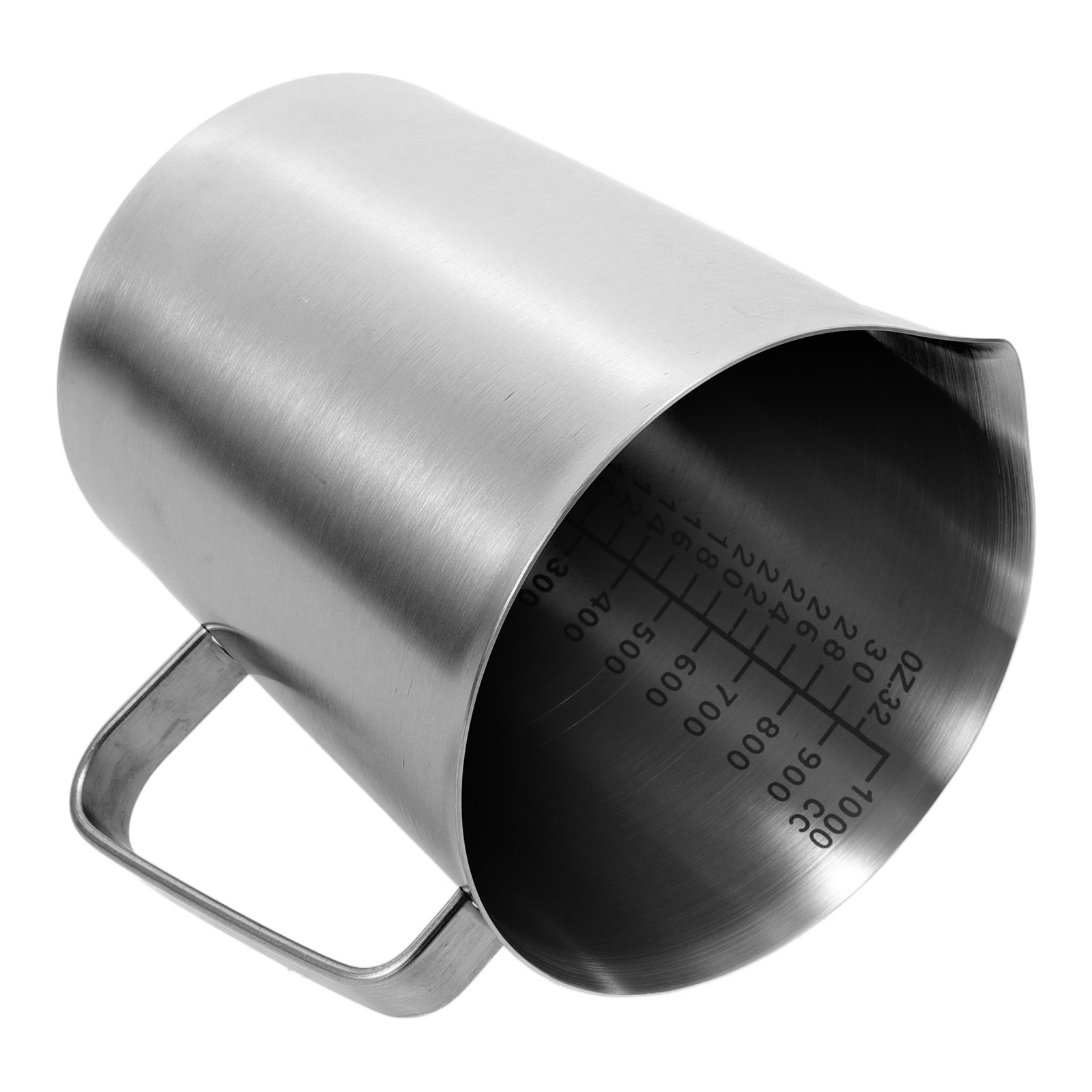 Milk Steaming Pitcher - プロ仕様のステンレス製ミルクピッチャー、大容量目盛り付き計量カップ、人間工学に基づいたハンドルでラテの泡立てやスチームが可能