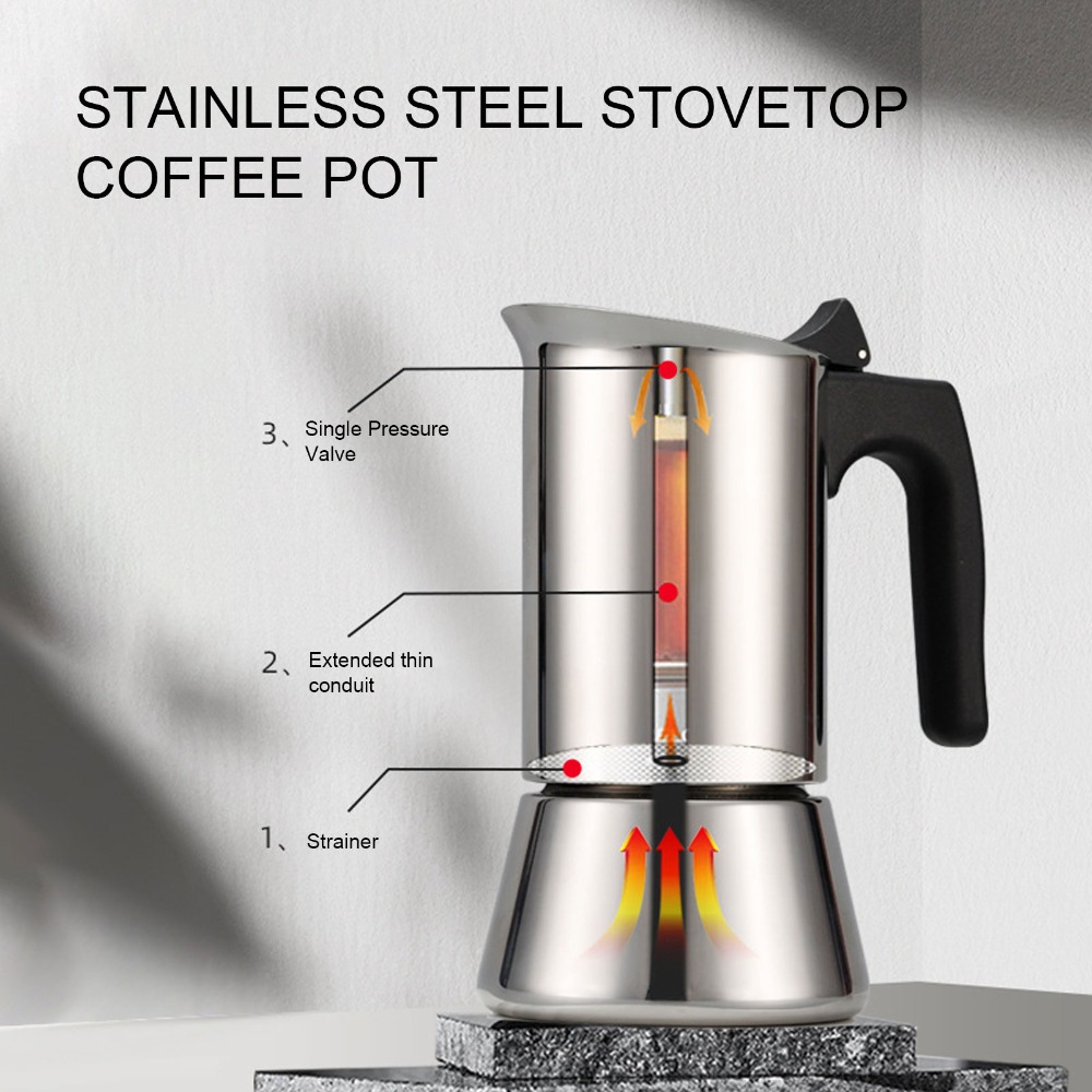 Coffee Equipment Wholesale - ステンレス製モカポット 大容量 シルバー ストーブトップモカポット 頑丈な構造 ストーブトップエスプレッソメーカー