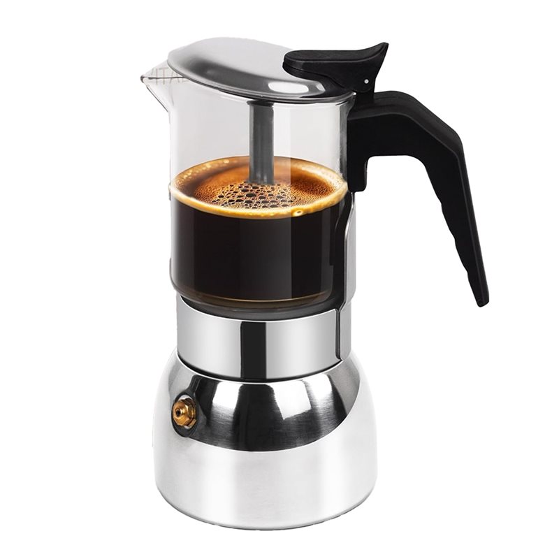 Coffee Equipment Wholesale - ABUI-クリアガラス 4カップ モカポット 304ステンレス鋼 厚底コンロ用エスプレッソメーカー イタリアンコーヒーメーカー