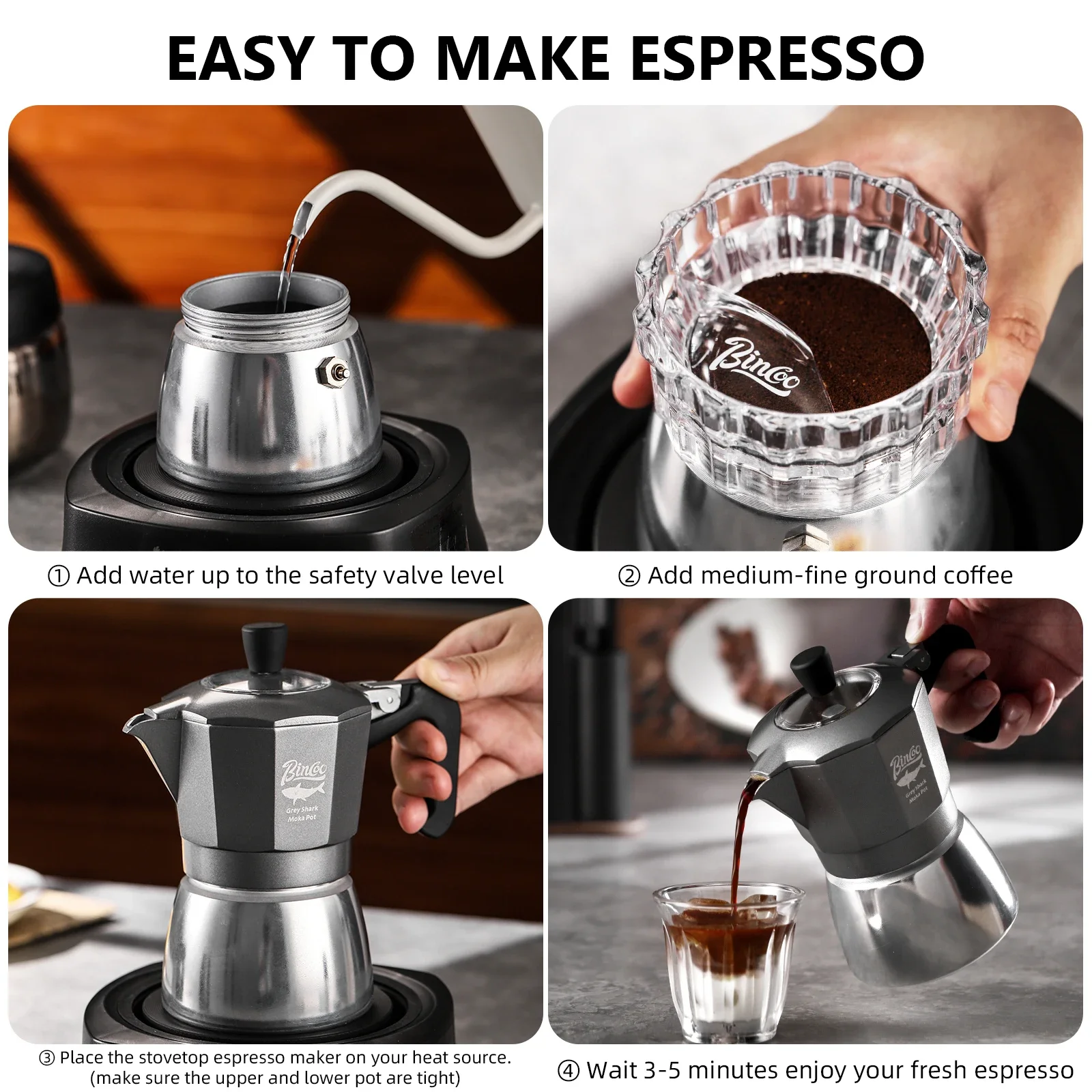 Bincoo 2カップ ダブルバルブ モカポット アルミ合金 - Coffee Equipment Wholesale のレビューと価格