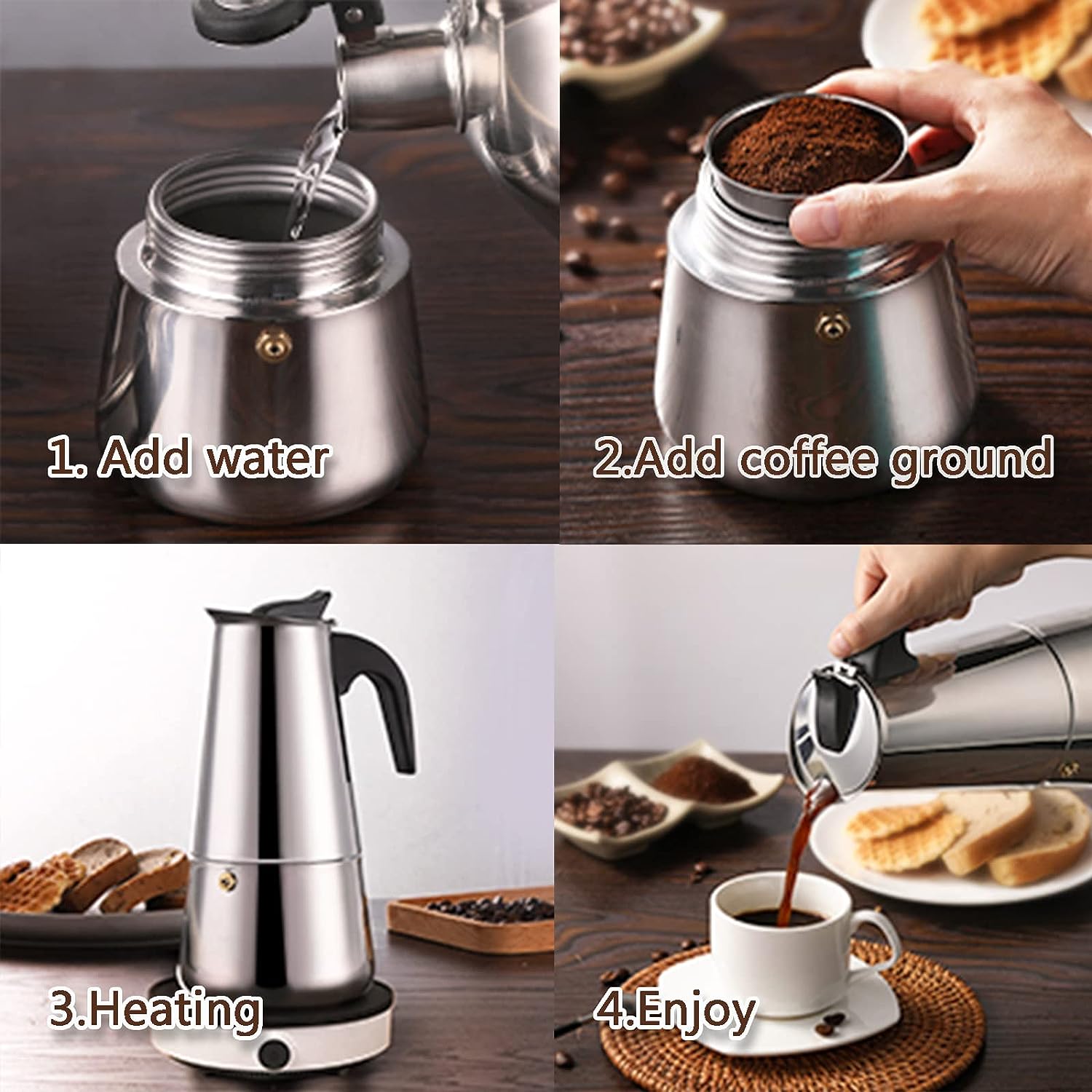 4/6/9カップモカポットカフェマシンエスプレッソカップコー - Coffee Equipment Wholesale のレビューと価格