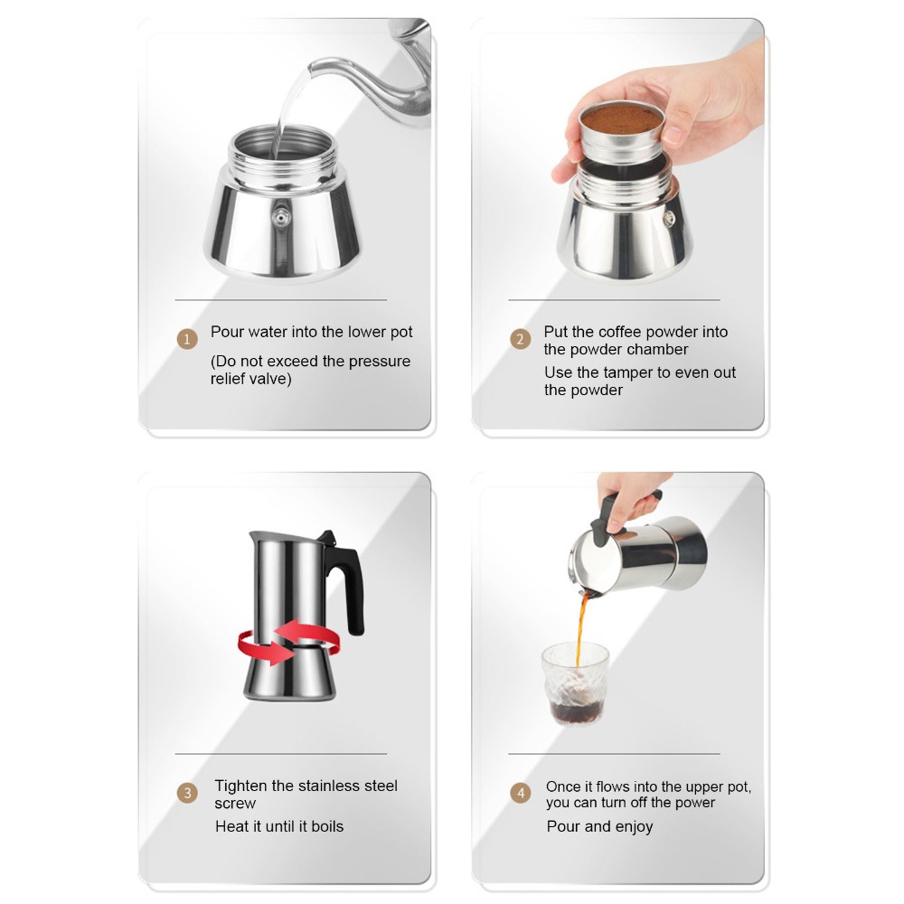 ステンレス製モカポット 大容量 シルバー ストーブトップモカ - Coffee Equipment Wholesale のレビューと価格