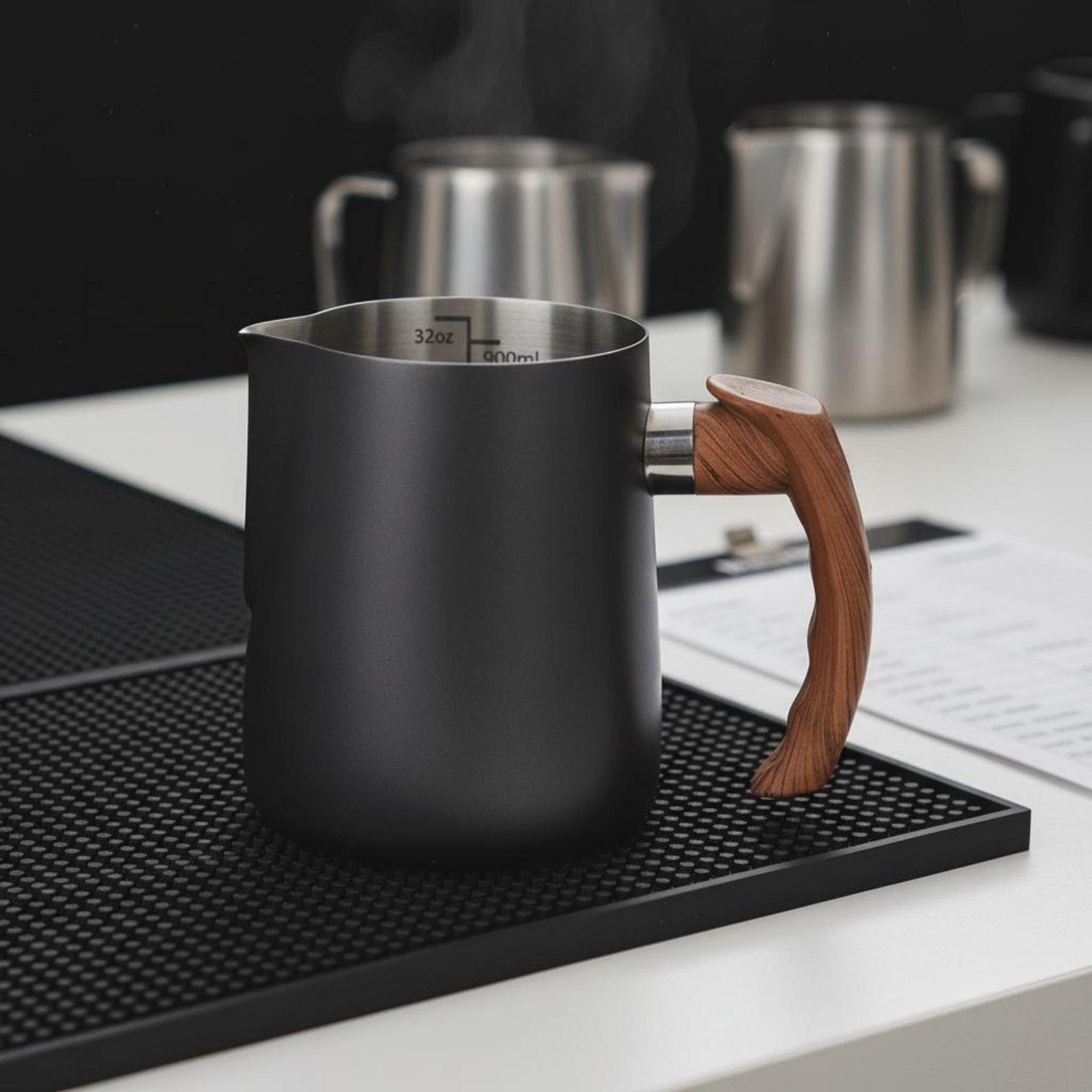 木製ハンドル付きラテアートジャグ 厚みのあるフレーム ステン - Milk Steaming Pitcher のレビューと価格