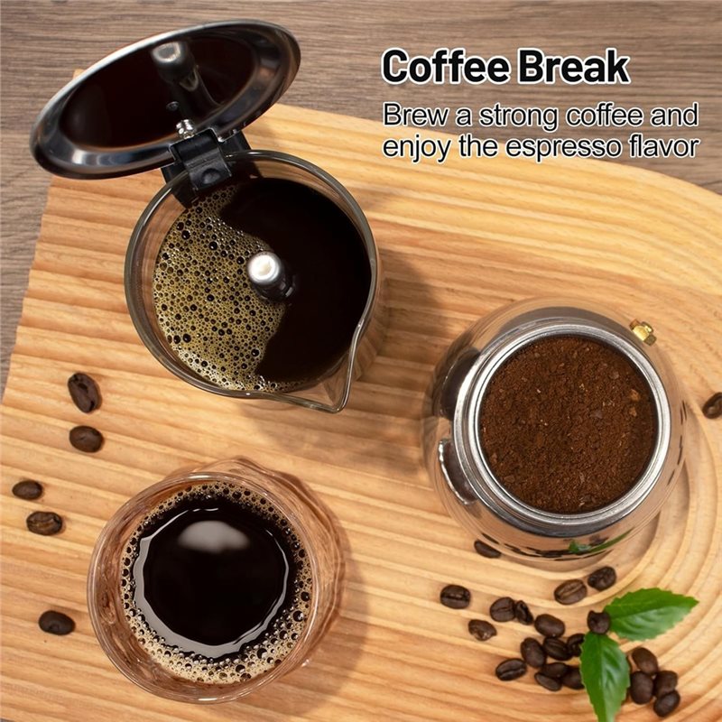 ABUI-クリアガラス 4カップ モカポット 304ステンレ - Coffee Equipment Wholesale のレビューと価格
