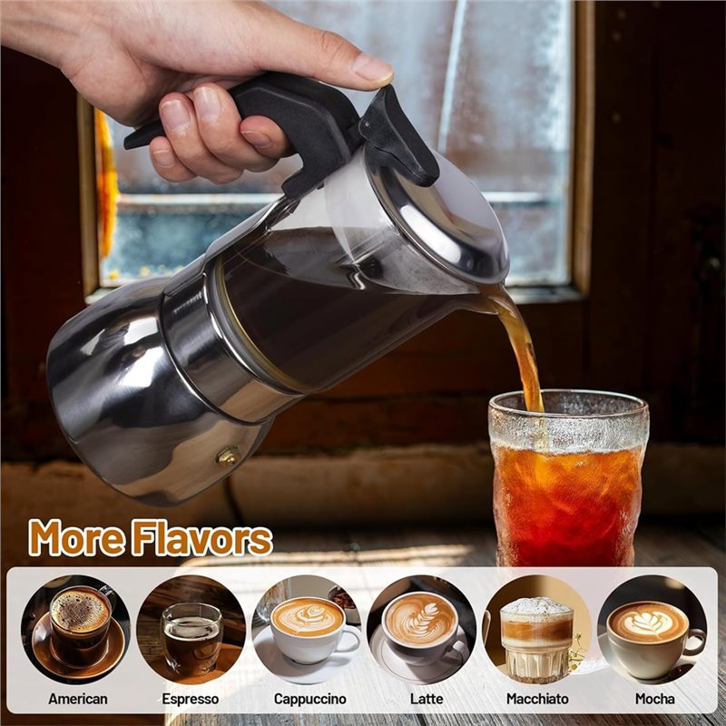 ABUI-クリアガラス 4カップ モカポット 304ステンレ - Coffee Equipment Wholesale のレビューと価格
